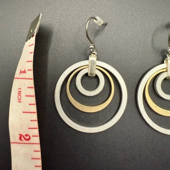 Geometric Gold and Silver Tone Circle Dangle Earrings - Picture 3 of 3